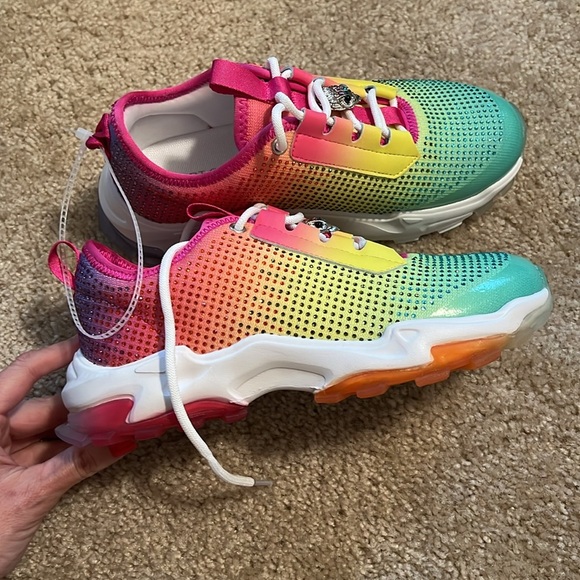 Kurt Geiger rhinestone rainbow lace up pink green yellow orange sneaker 36 - Picture 7 of 8
